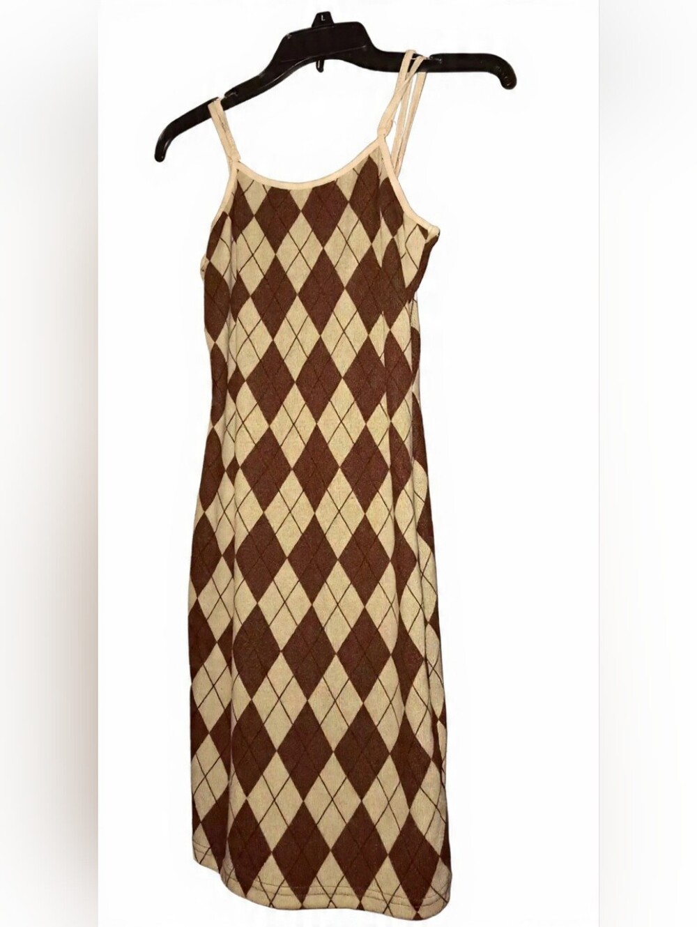 SHEIN Brown and Cream Argyle Slip Dress